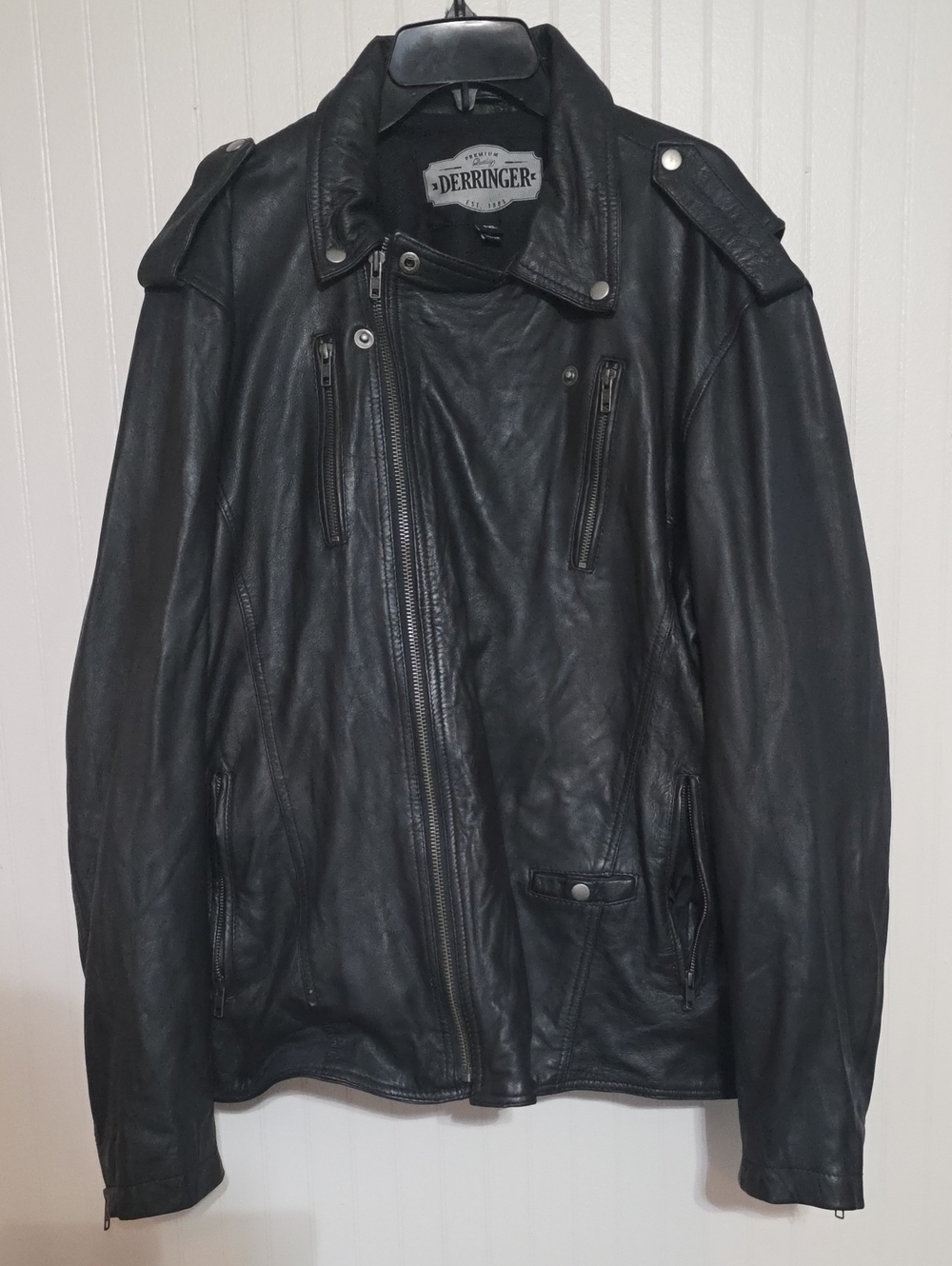 2xl Derringer Men's Black Leather Bomber Jacket